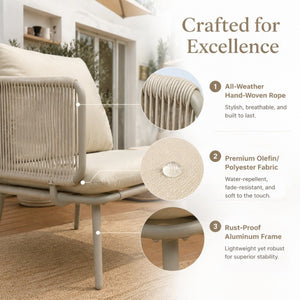 English Elm Modern Outdoor Club Chair Hand Woven Rope Aluminum Frame Patio Accent Seat W3990P494747