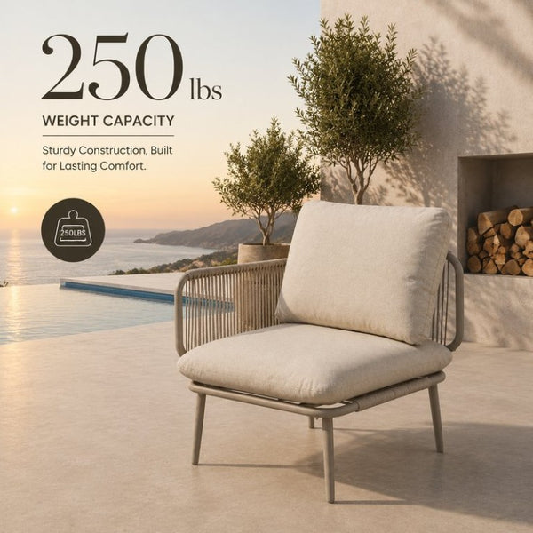 English Elm Modern Outdoor Club Chair Hand Woven Rope Aluminum Frame Patio Accent Seat W3990P494747