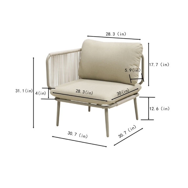 English Elm Modern Outdoor Club Chair Hand Woven Rope Aluminum Frame Patio Accent Seat W3990P494747