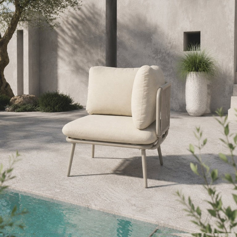 English Elm Modular Outdoor Corner Chair Hand Woven Rope Back Sectional Seat with Thick Cushions W3990P494831