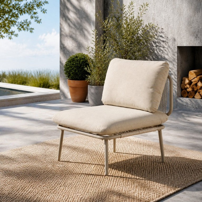 English Elm Modular Outdoor Armless Sectional Chair with Rope Woven Steel Frame and Thick Cushion W3990P495046