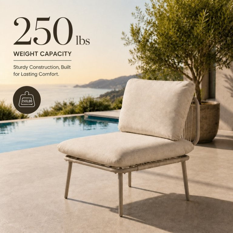 English Elm Modular Outdoor Armless Sectional Chair with Rope Woven Steel Frame and Thick Cushion W3990P495046