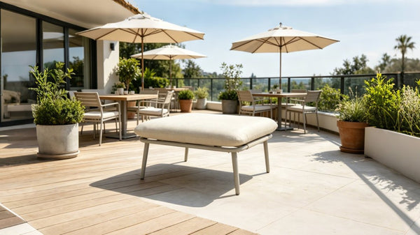 English Elm 28 Inch Square Outdoor Ottoman Woven Rope Frame with Thick Foam Cushion Patio Seat W3990P495048