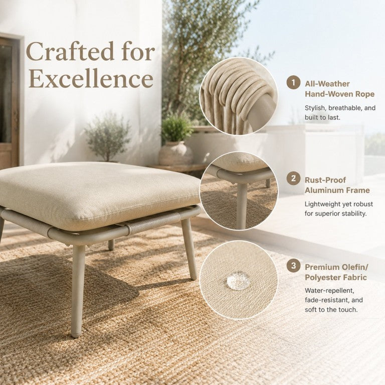 English Elm 28 Inch Square Outdoor Ottoman Woven Rope Frame with Thick Foam Cushion Patio Seat W3990P495048