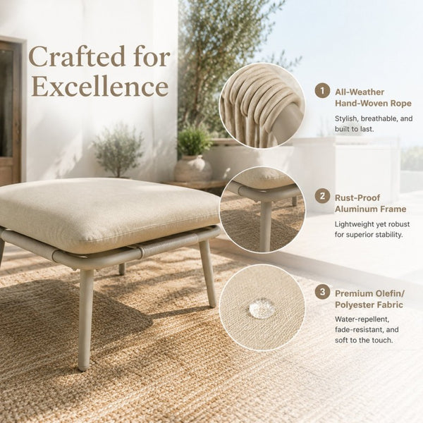 English Elm 28 Inch Square Outdoor Ottoman Woven Rope Frame with Thick Foam Cushion Patio Seat W3990P495048