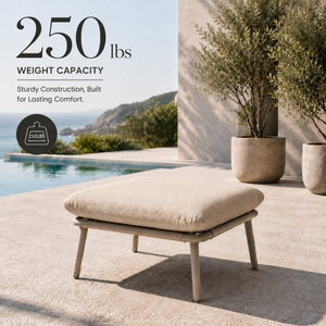 English Elm 28 Inch Square Outdoor Ottoman Woven Rope Frame with Thick Foam Cushion Patio Seat W3990P495048