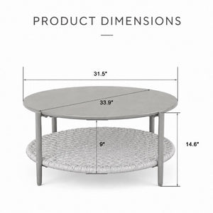 English Elm Modern Round Outdoor Coffee Table Steel Top PE Wicker Shelf Patio Lounge Accent W3990P495052