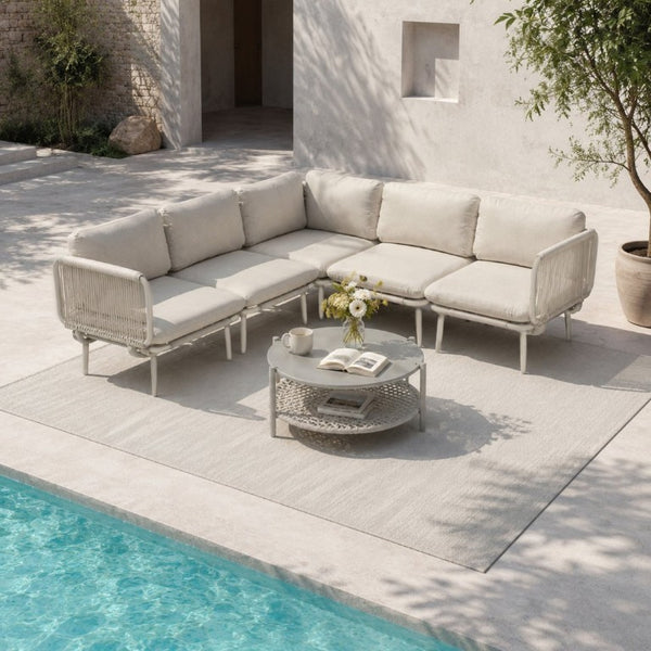 English Elm Modern Round Outdoor Coffee Table Steel Top PE Wicker Shelf Patio Lounge Accent W3990P495052