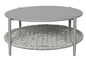 English Elm Modern Round Outdoor Coffee Table Steel Top PE Wicker Shelf Patio Lounge Accent W3990P495052