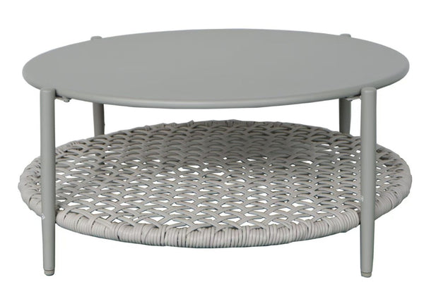 English Elm Modern Round Outdoor Coffee Table Steel Top PE Wicker Shelf Patio Lounge Accent W3990P495052