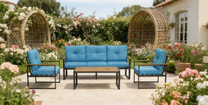 English Elm . Oversized 5 Seat Steel Patio Set Weather Resistant Powder Coated Frame for Backyard W3990S00007