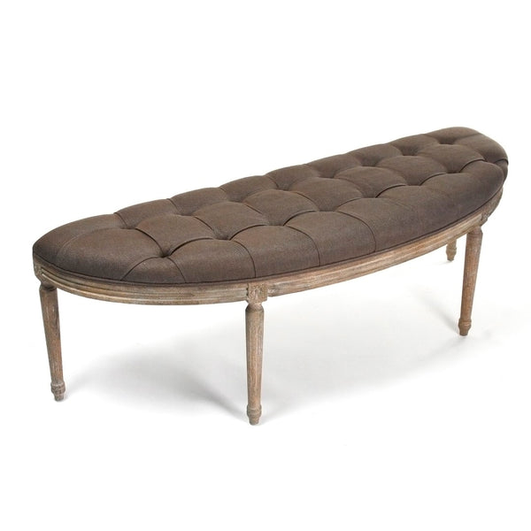 Louis Curve Bench Limed Grey Oak, Aubergine Linen W3 CFH208 E272 A008 Zentique