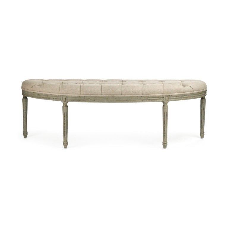Zentique Louis Curve Bench Birch Frame Linen Upholstery — Mid‑Century Curved Seat for Entryway & Bedroom Comfort W59 x H19 x D19 W3 CFH208 432 H013