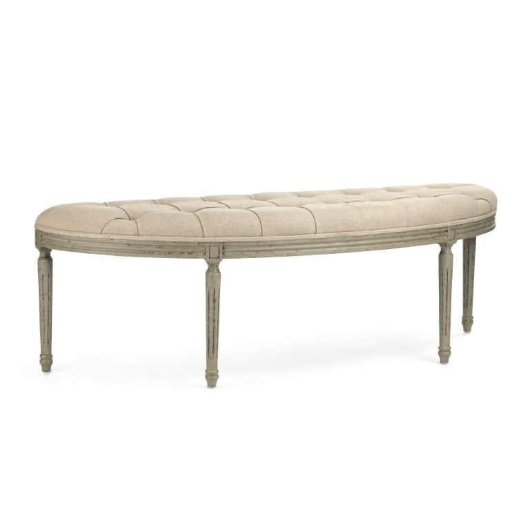Zentique Louis Curve Bench Birch Frame Linen Upholstery — Mid‑Century Curved Seat for Entryway & Bedroom Comfort W59 x H19 x D19 W3 CFH208 432 H013