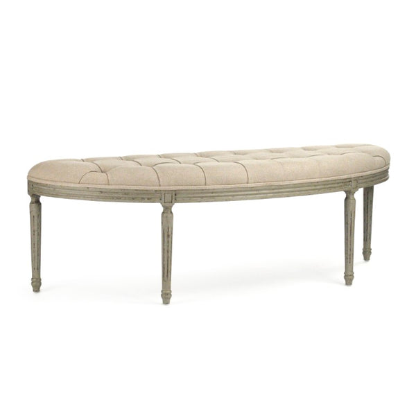 Zentique Louis Curve Bench Birch Frame Linen Upholstery — Mid‑Century Curved Seat for Entryway & Bedroom Comfort W59 x H19 x D19 W3 CFH208 432 H013