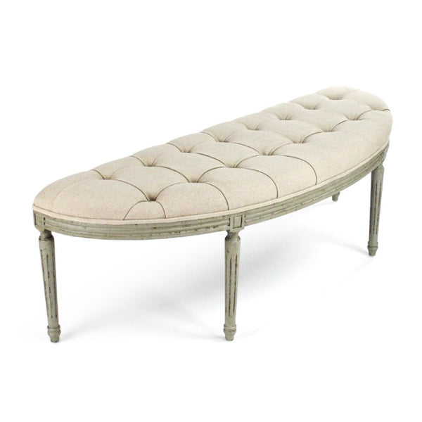 Zentique Louis Curve Bench Birch Frame Linen Upholstery — Mid‑Century Curved Seat for Entryway & Bedroom Comfort W59 x H19 x D19 W3 CFH208 432 H013