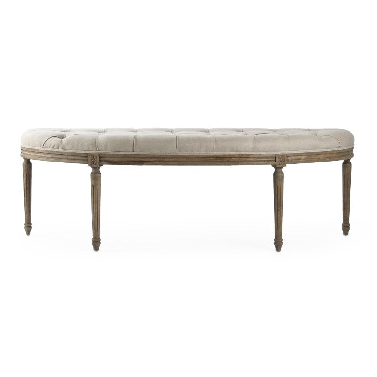 Zentique Louis Curve Bench — Elegant curved oak frame with padded linen seat for entryway, bedroom, or living room seating craftsmanship Reclaimed Oak, Natural Linen W3 CFH208 E255-3 A003