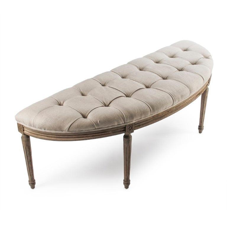 Zentique Louis Curve Bench — Elegant curved oak frame with padded linen seat for entryway, bedroom, or living room seating craftsmanship Reclaimed Oak, Natural Linen W3 CFH208 E255-3 A003