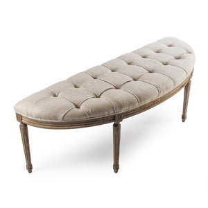 Zentique Louis Curve Bench — Elegant curved oak frame with padded linen seat for entryway, bedroom, or living room seating craftsmanship Reclaimed Oak, Natural Linen W3 CFH208 E255-3 A003