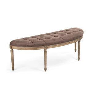 Zentique Louis Curved Bench with Solid Oak Frame and Linen Upholstery — Elegant Ergonomic Seating Accent (97 chars) Reclaimed Oak, Aubergine Linen W3 CFH208 E255-3 A008