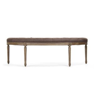 Zentique Louis Curved Bench with Solid Oak Frame and Linen Upholstery — Elegant Ergonomic Seating Accent (97 chars) Reclaimed Oak, Aubergine Linen W3 CFH208 E255-3 A008