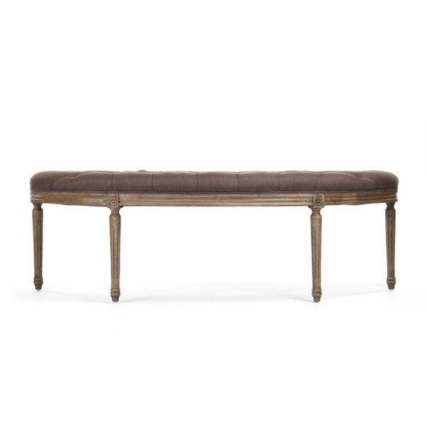 Zentique Louis Curved Bench with Solid Oak Frame and Linen Upholstery — Elegant Ergonomic Seating Accent (97 chars) Reclaimed Oak, Aubergine Linen W3 CFH208 E255-3 A008