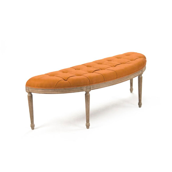 Zentique Louis Curve Bench — Elegant curved oak frame with padded linen seat for entryway, bedroom, or living room seating craftsmanship Limed Grey Oak, Orange Linen W3 CFH208 E272 S