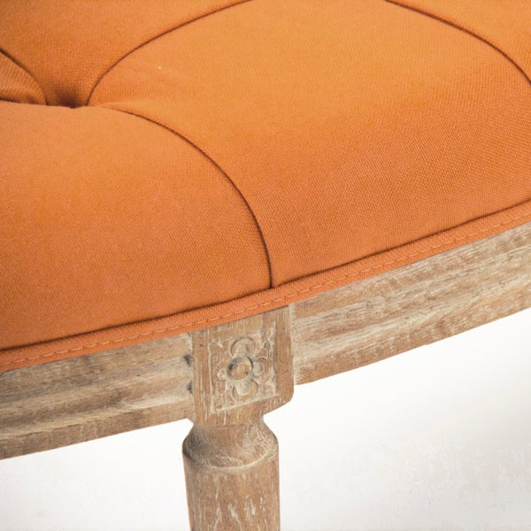 Zentique Louis Curve Bench — Elegant curved oak frame with padded linen seat for entryway, bedroom, or living room seating craftsmanship Limed Grey Oak, Orange Linen W3 CFH208 E272 S
