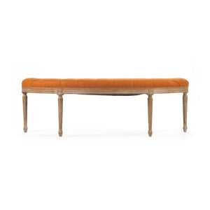 Zentique Louis Curve Bench — Elegant curved oak frame with padded linen seat for entryway, bedroom, or living room seating craftsmanship Limed Grey Oak, Orange Linen W3 CFH208 E272 S