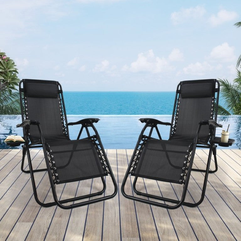 English Elm 2 Piece Zero Gravity Recliner Set Breathable Mesh Folding Chairs for Patio or Deck W400P325562