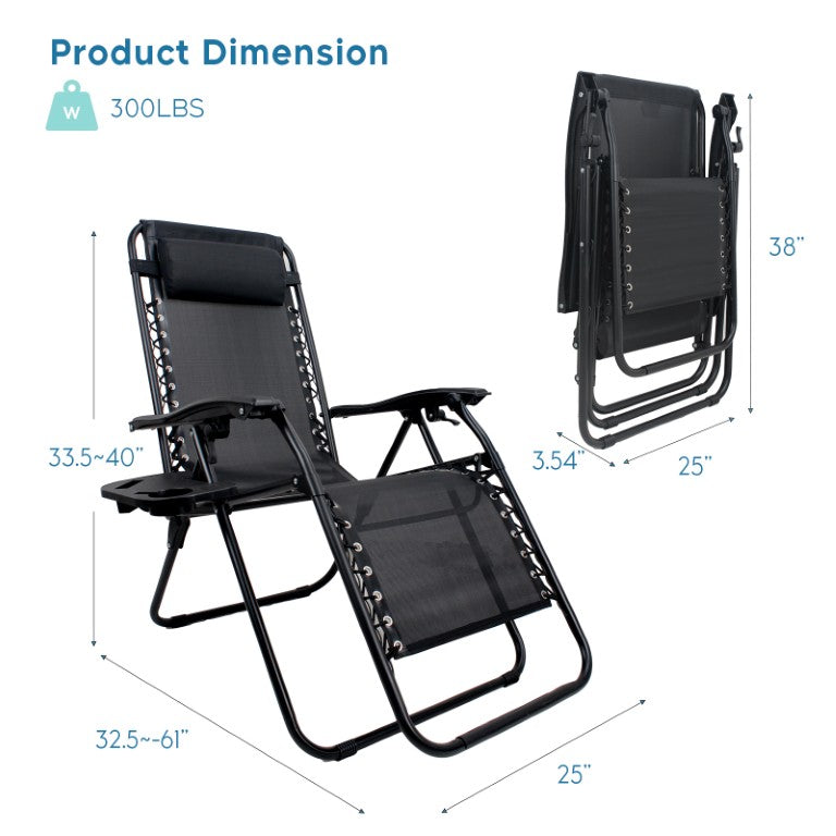 English Elm 2 Piece Zero Gravity Recliner Set Breathable Mesh Folding Chairs for Patio or Deck W400P325562