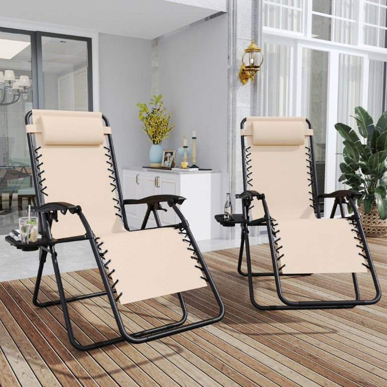English Elm 2 Ergonomic Zero Gravity Recliners Foldable Mesh Fabric Outdoor Lounge Chair Set W400P325563