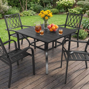English Elm 1 Square Industrial Dining Table with Wood Look Top and Heavy Duty Metal Legs W400P412496