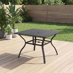 English Elm 1 Square Industrial Dining Table with Wood Look Top and Heavy Duty Metal Legs W400P412496