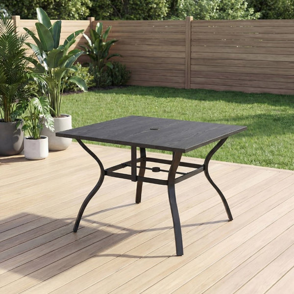 English Elm 1 Square Industrial Dining Table with Wood Look Top and Heavy Duty Metal Legs W400P412496