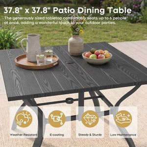 English Elm 1 Square Industrial Dining Table with Wood Look Top and Heavy Duty Metal Legs W400P412496