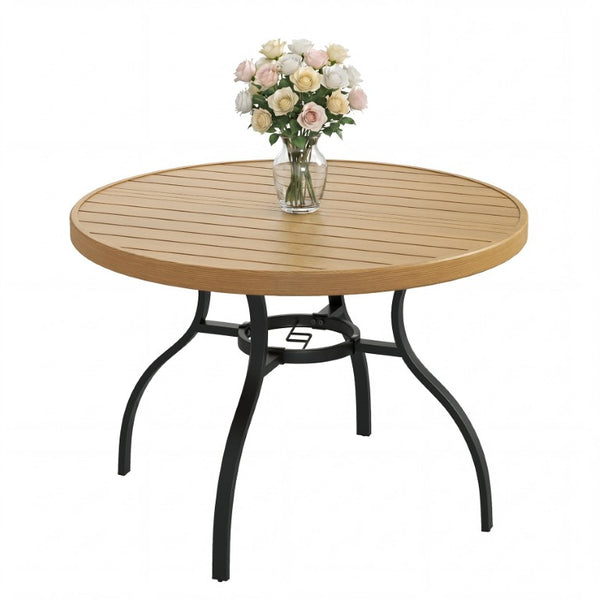 English Elm 41 Inch Round Dining Table with Wood Look Top and Industrial Metal Legs for Kitchen Round Natural W400P416020