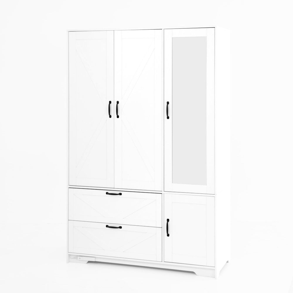 English Elm W409s00004 Four Door Wardrobe with Built in Mirror Black Metal Handles Bedroom Storage Black W409P262160