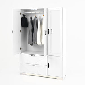 English Elm W409s00004 Four Door Wardrobe with Built in Mirror Black Metal Handles Bedroom Storage White - A W409P262071