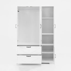 English Elm W409s00004 Four Door Wardrobe with Built in Mirror Black Metal Handles Bedroom Storage White - A W409P262071