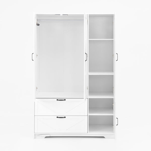 English Elm W409s00004 Four Door Wardrobe with Built in Mirror Black Metal Handles Bedroom Storage White - A W409P262071