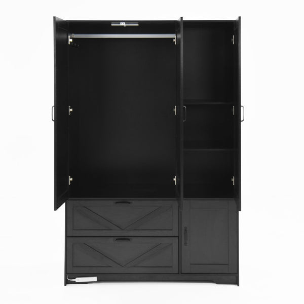 English Elm W409s00005 4-door Wardrobe Armoire with Built-in Mirror and Matte Black Handles W409P262159
