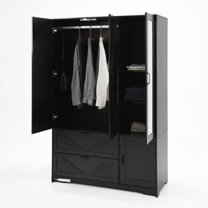 English Elm W409s00005 4-door Wardrobe Armoire with Built-in Mirror and Matte Black Handles W409P262159