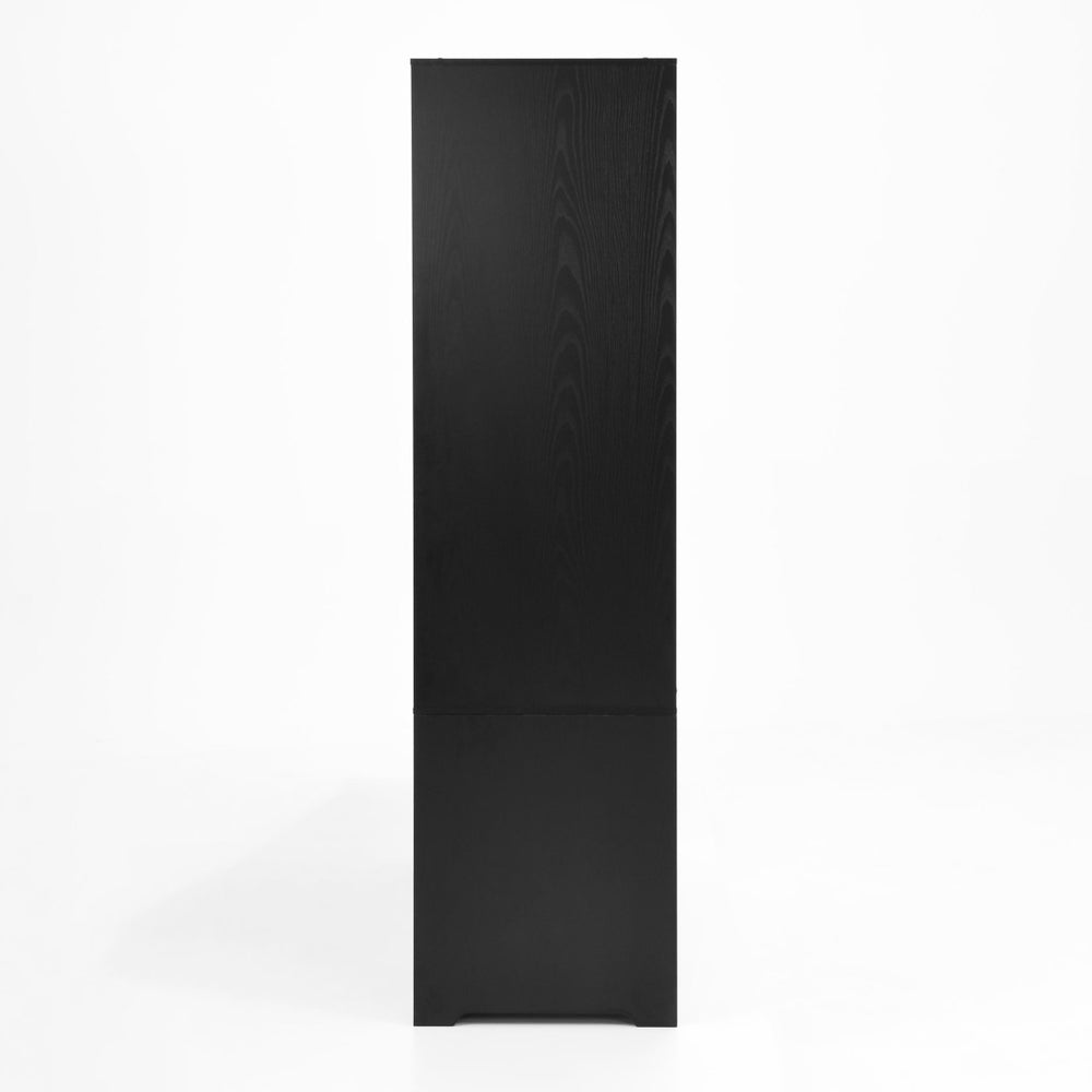English Elm W409s00004 Four Door Wardrobe with Built in Mirror Black Metal Handles Bedroom Storage Black W409P262160