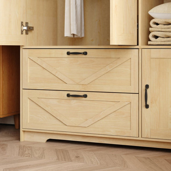 English Elm W409s00006 Mirrored Wardrobe Armoire with Black Metal Handles and Two Bottom Drawers W409P262162