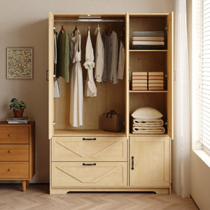 English Elm W409s00006 Mirrored Wardrobe Armoire with Black Metal Handles and Two Bottom Drawers W409P262162
