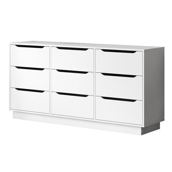 English Elm 9 Drawer White Wood Dresser Low Profile Modern Storage for Bedroom or Entryway W409P307597