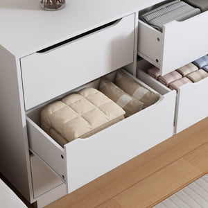 English Elm 9 Drawer White Wood Dresser Low Profile Modern Storage for Bedroom or Entryway W409P307597