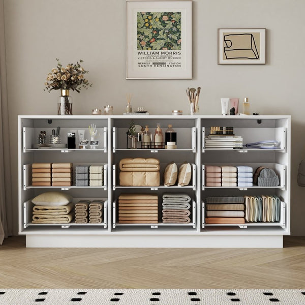English Elm 9 Drawer White Wood Dresser Low Profile Modern Storage for Bedroom or Entryway W409P307597