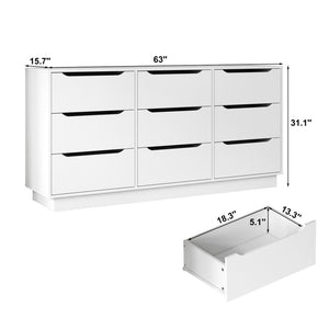 English Elm 9 Drawer White Wood Dresser Low Profile Modern Storage for Bedroom or Entryway W409P307597